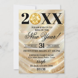 Gold and Black 2026 New Years Eve Party Invitation Kaart