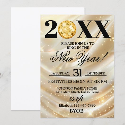 Gold and Black 2026 New Years Eve Party Invitation Kaart (Voorkant / Achterkant)