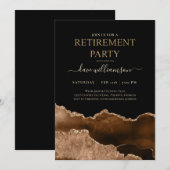Gold and Black Agate Gemstone Retirement Party Inv Kaart (Voorkant / Achterkant)