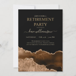 Gold and Black Agate Gemstone Retirement Party Inv Kaart