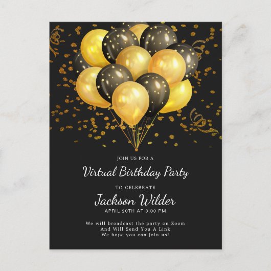 Gold and Black Birthday Party Invitation Briefkaar Uitnodiging Briefkaart (Voorkant)