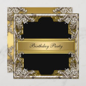 Gold and Black Birthday Party Invitation Kaart (Voorkant / Achterkant)