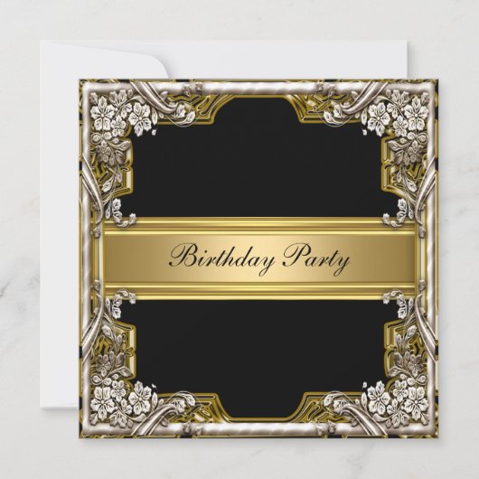 Gold and Black Birthday Party Invitation Kaart (Voorkant)