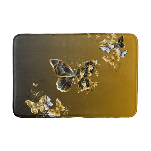 Gold and Black Butterfly Floral Art Badmat (Voorkant)