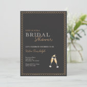 Gold and Black Champagne Bridal Shower Invitation Kaart (Staand voorkant)