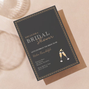Gold and Black Champagne Bridal Shower Invitation Kaart