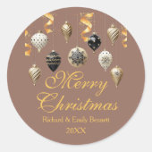 Gold and Black Christmas Baubles Ronde Sticker (Voorkant)