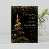 Gold and Black Christmas Holiday Party  Foil  Folie Uitnodiging (Staand Voorkant)