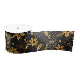 Gold and Black Christmas Poinsettia Flowers Satijnen Lint