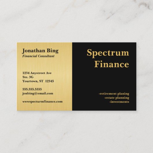 Gold and Black Color Blocks Finance Real Estate Visitekaartje (Voorkant)