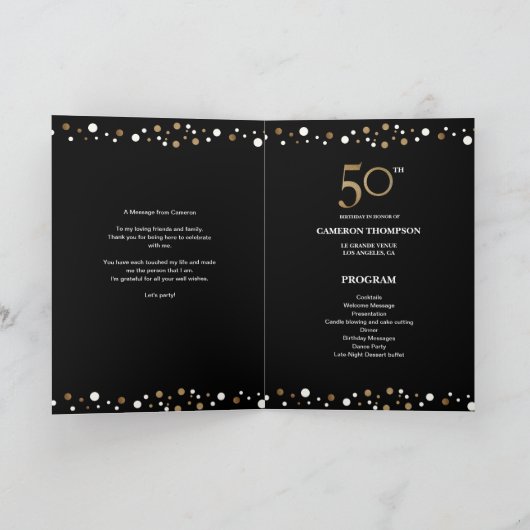 Gold and Black confetti 50th verjaardagsprogramma Programma (Binnen)