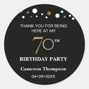 Gold and black confetti 70e verjaardag ronde sticker