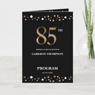 Gold and Black confetti 85th verjaardagsprogramma Programma