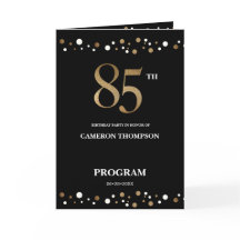 Gold and Black confetti 85th verjaardagsprogramma