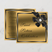 Gold and Black Diamond Bowed Invite Kaart (Voorkant / Achterkant)