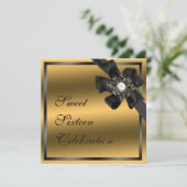 Gold and Black Diamond Bowed Invite Kaart (Staand voorkant)