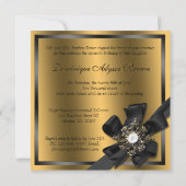 Gold and Black Diamond Bowed Invite Kaart (Achterkant)
