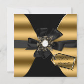Gold and Black Diamond Bowed Invite Kaart (Voorkant)