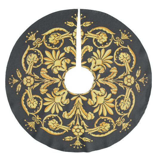 Gold And Black Floral Pattern Kerstboom Rok (Voorkant)