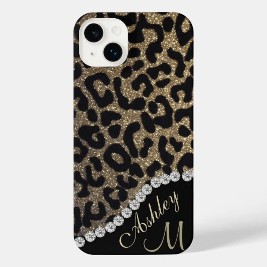 Gold and Black Glitter Leopard Personalized iPhone Hoesje (Achterkant)