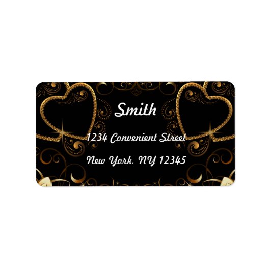 Gold and Black Hearts Return-adreslabel Etiket (Voorkant)