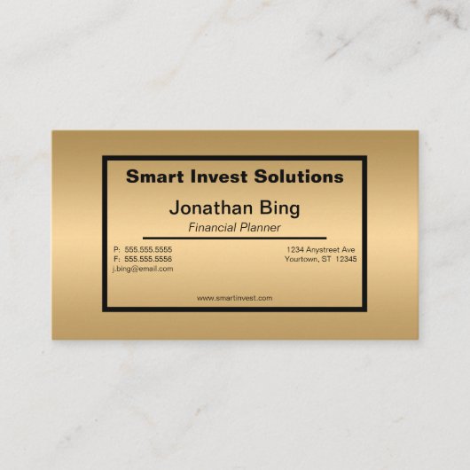 Gold and Black Investment Financial Planner Visitekaartje (Voorkant)
