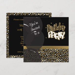 Gold and Black Leopard Birthday Party Kaart
