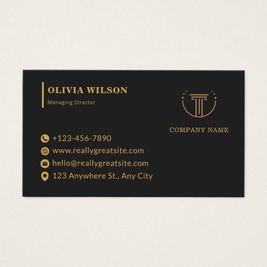 Gold and Black Modern Corporate Business Card Visitekaartje (Voorkant)
