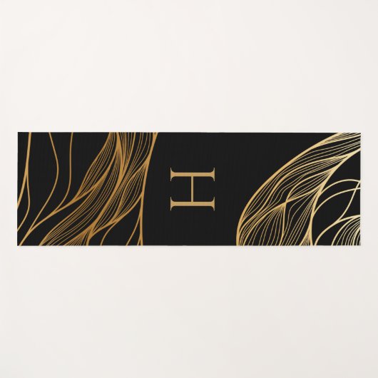 Gold and Black Modern Pattern Monogram Yogamat (Voorkant (horizontaal))