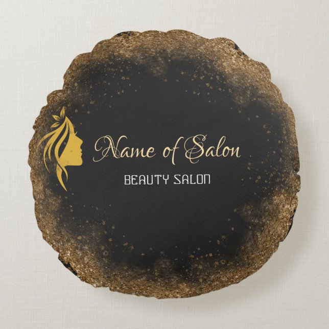 Gold and black   rond kussen (Voorkant)