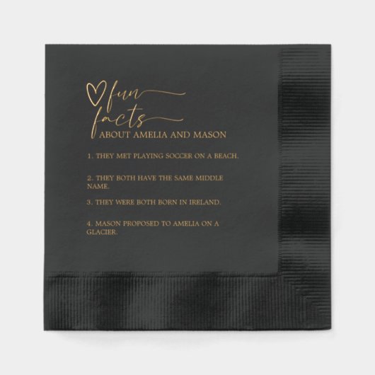Gold and Black Script Calligraphy Wedding Fun Fact Folie Servetten (Voorkant)