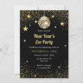 Gold and Black Stars Confetti New Year's Eve Party Kaart (Voorkant)