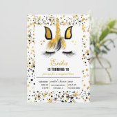 Gold and Black Unicorn Birthday Party Invitation Kaart (Staand voorkant)