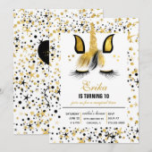Gold and Black Unicorn Birthday Party Invitation Kaart (Voorkant / Achterkant)