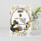 Gold and Black Unicorn Birthday Party Invitation Kaart (Staand voorkant)