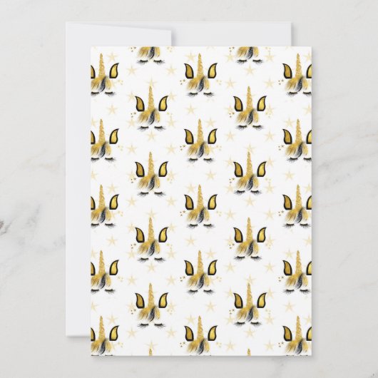 Gold and Black Unicorn Birthday Party Invitation Kaart (Achterkant)