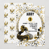 Gold and Black Unicorn Birthday Party Invitation Kaart (Voorkant / Achterkant)