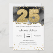 Gold and Black Waterverf 25th Birthday Invitation Kaart (Voorkant)