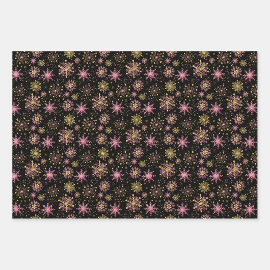 Gold and Black Winter Snowflakes Pattern Inpakpapier Vel (Voorkant 3)