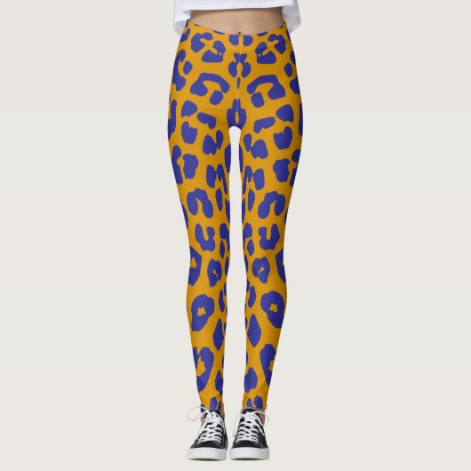 Gold And Blou Leopard Pattern Leggings (Voorkant)