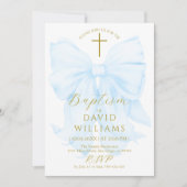 Gold and Blue Bow Boy Baptism Elegant Digital Kaart (Voorkant)