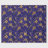 Gold and Blue Christmas Poinsettia Flowers Cadeaupapier (Vlak)