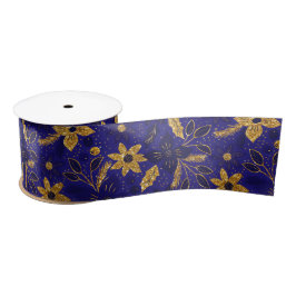 Gold and Blue Christmas Poinsettia Flowers Satijnen Lint
