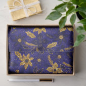 Gold and Blue Christmas Poinsettia Flowers Tissuepapier (Geschenk)