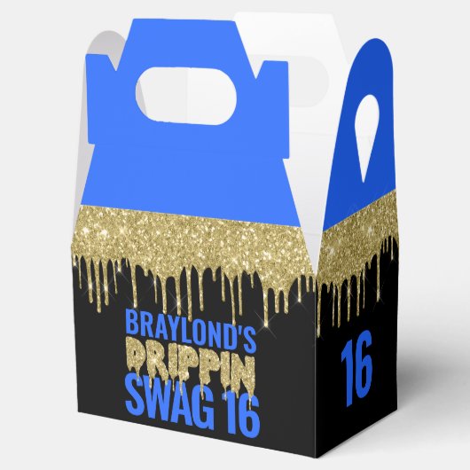 Gold and Blue Drippin Swag 16 Birthday Bedankdoosjes (Geopend)