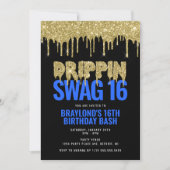 Gold and Blue Drippin Swag 16 Birthday Kaart (Voorkant)
