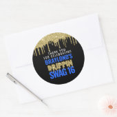 Gold and Blue Drippin Swag 16 Birthday Ronde Sticker (Envelop)