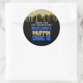 Gold and Blue Drippin Swag 16 Birthday Ronde Sticker (Tas)