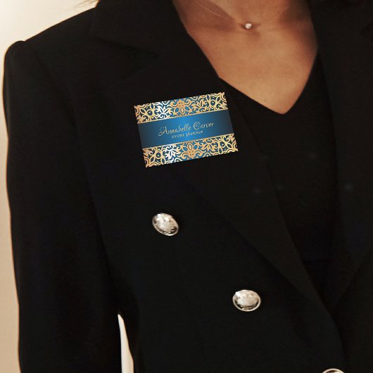 Gold and Blue Jeweled Event Planner Naamplaatje