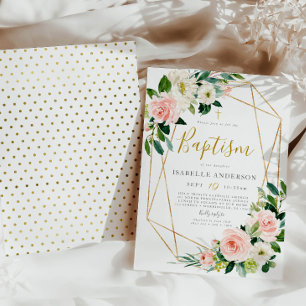 Gold and Blush floral Baptism-uitnodiging Kaart
